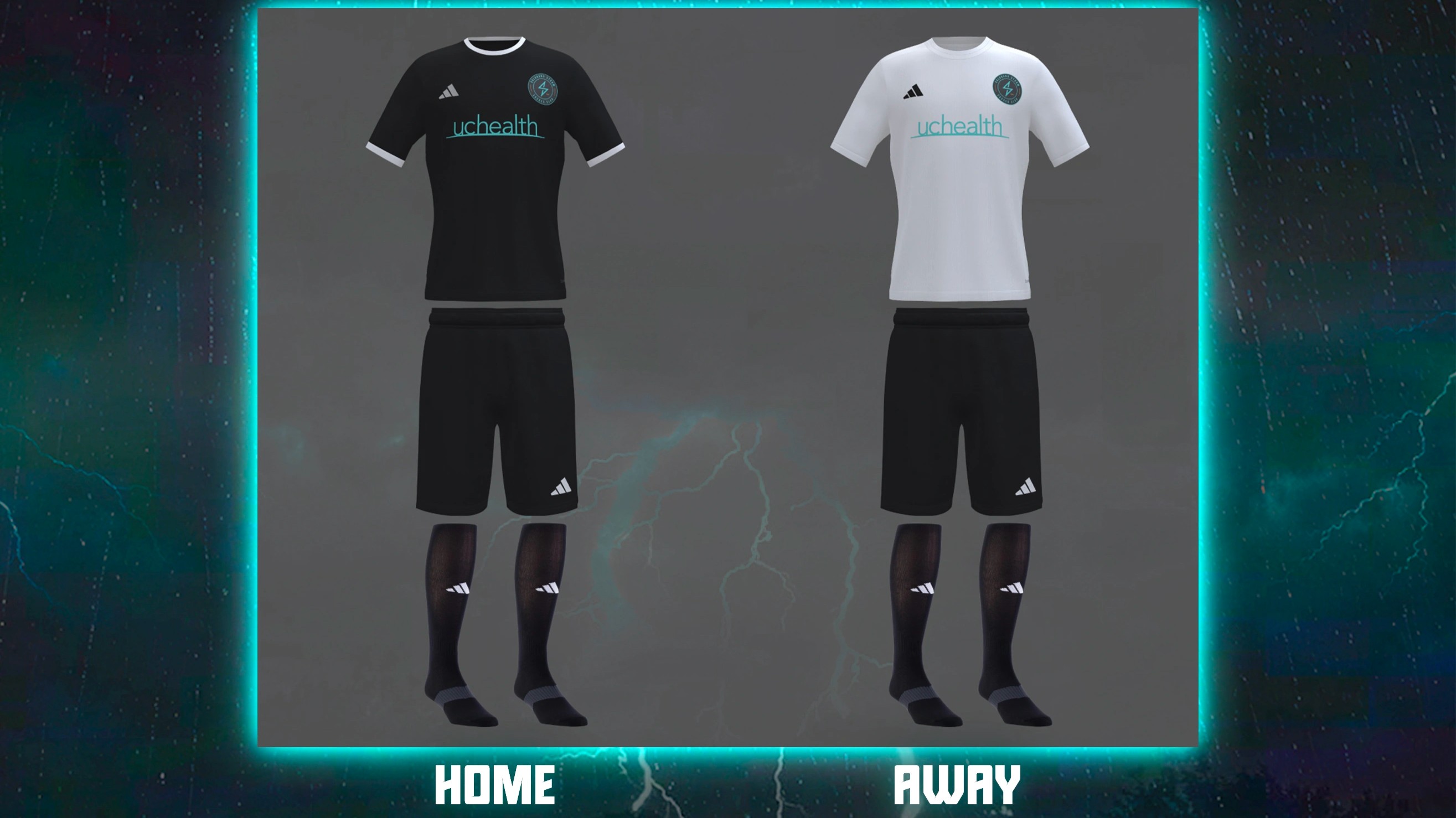 The official black home and white away recreational soccer kits for Colorado Storm players 4